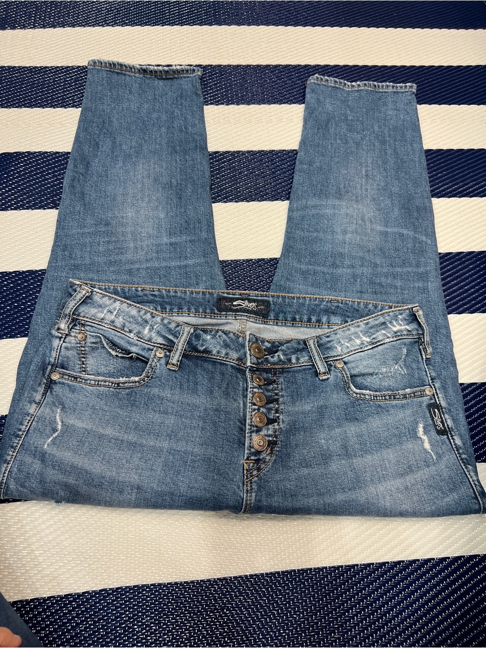 Silver Jeans Medium Blue Button-Fly Straight Jeans